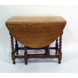 20th century oak gateleg dining table on barleytwist supports and stretchered base