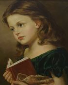 20th century school  Oil on canvas  Girl with book, unsigned, 53cm x 43cm