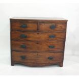 Victorian bow fronted chest, two short over three long drawers, cockbead borders, brass loop handles