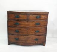 Victorian bow fronted chest, two short over three long drawers, cockbead borders, brass loop handles