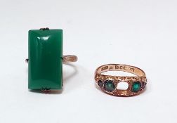 9ct gold and green stone ring (centre stone missing), possibly emeralds (damaged) and another gilt