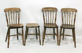 WITHDRAWN Three elm and stickback chairs, a chopping board and a stool (5)