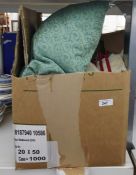 Box of mixed items  including table lamp, cushion, small rug