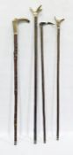 Four hazel and horn handled walking sticks