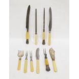 Various ivory and bone handled carving sets ( 1 box)
