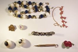 Quantity stone set earrings, Mordant & Co gold-coloured metal propelling pencil and other costume