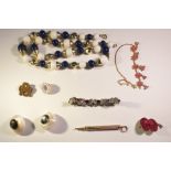 Quantity stone set earrings, Mordant & Co gold-coloured metal propelling pencil and other costume