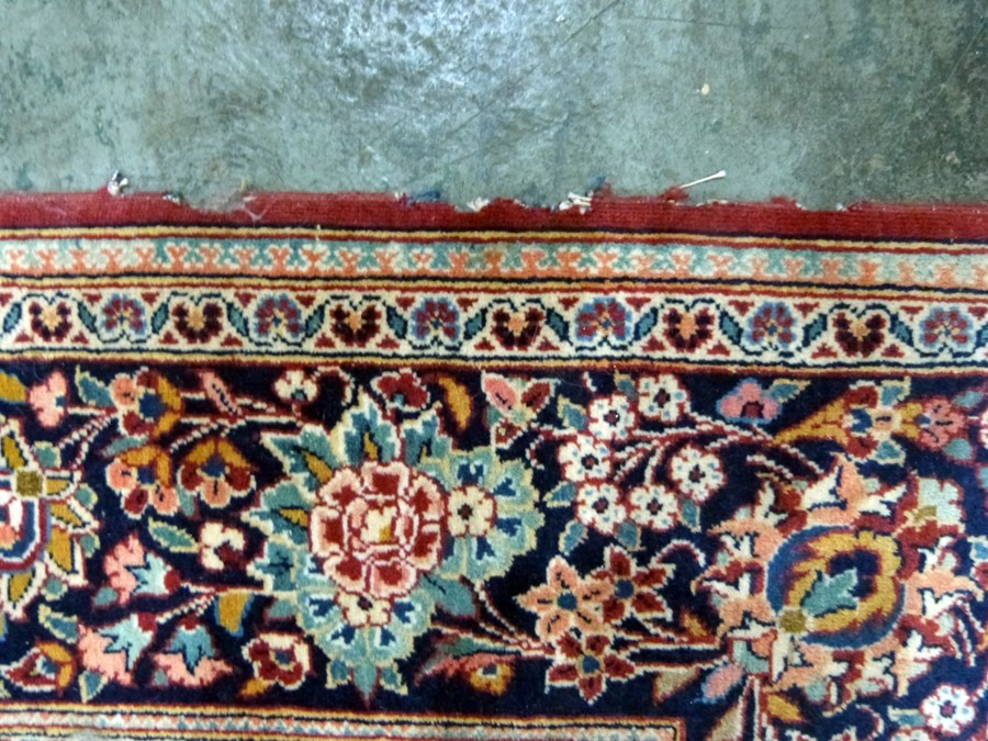 Kashan rug, red ground with stepped central medallion on a foliate decorated field , stepped - Image 3 of 3