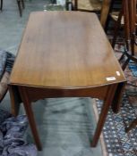 Mahogany Pembroke table with serpentine sides, single end drawer on channelled straight supports,