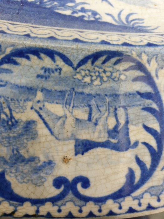 Staffordshire pottery blue and white transfer-printed oval serving dish printed with 'The Beemaster' - Image 4 of 6