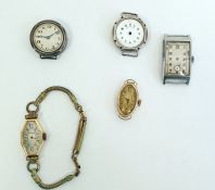 Small collection of lady's wristwatches to include an oval gold-cased watch and an octagonal gold-