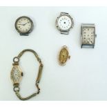 Small collection of lady's wristwatches to include an oval gold-cased watch and an octagonal gold-