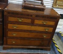 18th century North Country oak and mahogany cross-banded chest of drawers, the rectangular top