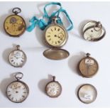 Six old pocket watches, some with silver cases