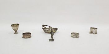 Silver-coloured small bonbon basket with swing handle, Sheffield plated eggcup, Chinese miniature