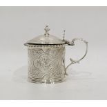 Victorian silver honeypot/ preserve pot, turned ferrule above engraved top and body with silver