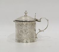 Victorian silver honeypot/ preserve pot, turned ferrule above engraved top and body with silver