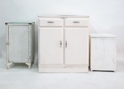 White painted kitchen cupboard with melamine top above two drawers, two cupboard doors, plinth base,