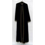 Mid 20th Century Deliss black velvet and gold trimmed full length evening coat