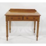 Two drawer side table with moulded edge on turned supports  91 x 72.5 cms