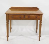 Two drawer side table with moulded edge on turned supports  91 x 72.5 cms