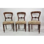 Set of six mahogany bar back dining chairs with serpentine front, upholstered seats, turned front