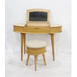 Twentieth century oak dressing table and stool on tapering cylindrical supports