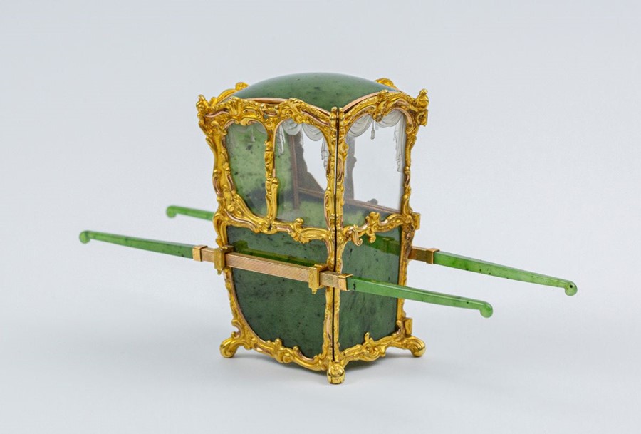 Please note:-  Fabergé nephrite, rock crystal, mother-of-pearl and vari-colour gold miniature