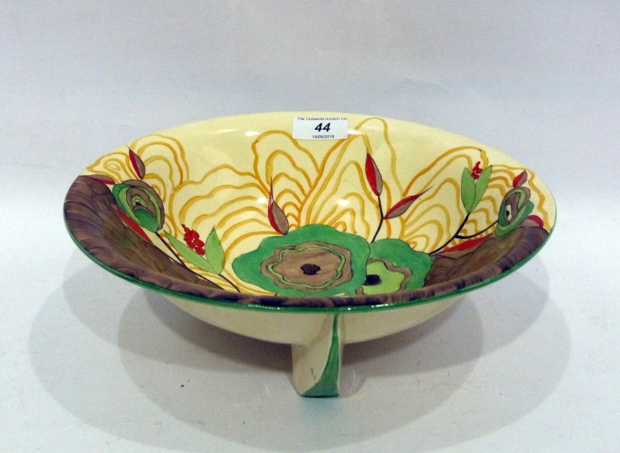 Clarice Cliff Bizarre Newport Pottery Cabbage Flower pattern fluted bowl, circa 1930, printed