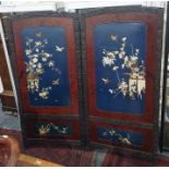 Two-fold Eastern screen with mother-of-pearl applied motifs of various butterflies and birds amongst