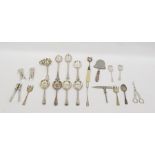 Collection of electro silver plate to include pair of salad servers, soup spoons, stilton scoop,