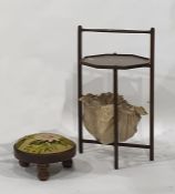 An oak folding sewing table and a circular stool (2)