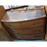 19th century bow fronted chest of three long drawers to bracket feet 91 x 84 cms