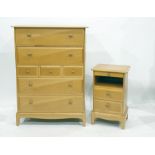 Beech effect chest of seven assorted drawers and matching  bedside chest (2)