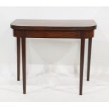 19th century mahogany D-shaped tea table on square section tapering supports  Condition ReportThe