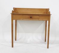 Pine washstand, three quarter gallery over single drawer, square section supports