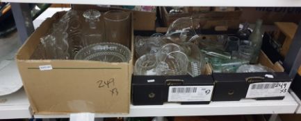 Three boxes of mixed glassware to include fruit bowls, decanter, large wine glasses and some vintage