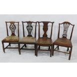 Four assorted dining chairs, including one with shaped top rail, vase-shaped and pierced