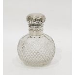 Silver-topped cut glass scent bottle of globular form, London 1898, 10cm high