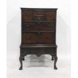 17th century oak tallboy with six assorted drawers, raised on a base of single drawer, to cabriole