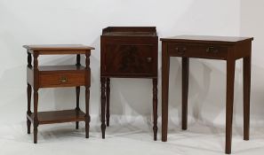 19th century mahogany pot cupboard with three-quarter galleried top above the single door, raised