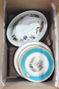 Pair of Minton turquoise ground topographical plates, a Royal Worcester 'Evesham Gold' pattern