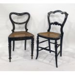 Two ebonised mother-of-pearl inlaid, cane seated bedroom chairs (2)