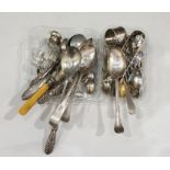 Quantity of miscellaneous silverware to include various spoons, napkin rings, scent bottle, etc,