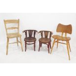 Elm seated and backed beech framed chair, two child's bentwood chairs and one further chair (4)