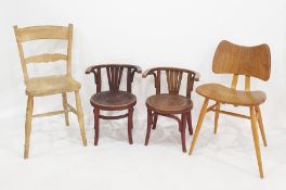 Elm seated and backed beech framed chair, two child's bentwood chairs and one further chair (4)