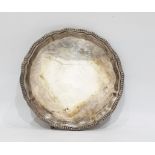 Silver salver with beaded wavy edge, raised on claw and ball feet, Sheffield 1996, diameter 20.