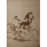PRINT after Goya - with monogram, man restraining horse 25 x 17cm  This is an amended catalogue