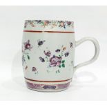 Chinese export Famille Rose barrel-shaped mug, late 18th century, painted with bouquets of