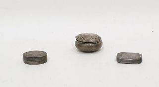 Silver oval vinaigrette, another rectangular, a circular silver pillbox, (3)